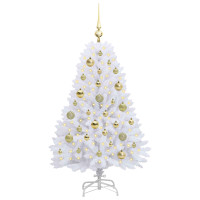 Produktbild för Plast Hingad Julgran med 150 LED-lampor Vit 120 cm PVC och Stål