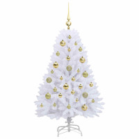 Produktbild för Plast Hingad Julgran med 150 LED-lampor Vit 120 cm PVC och Stål