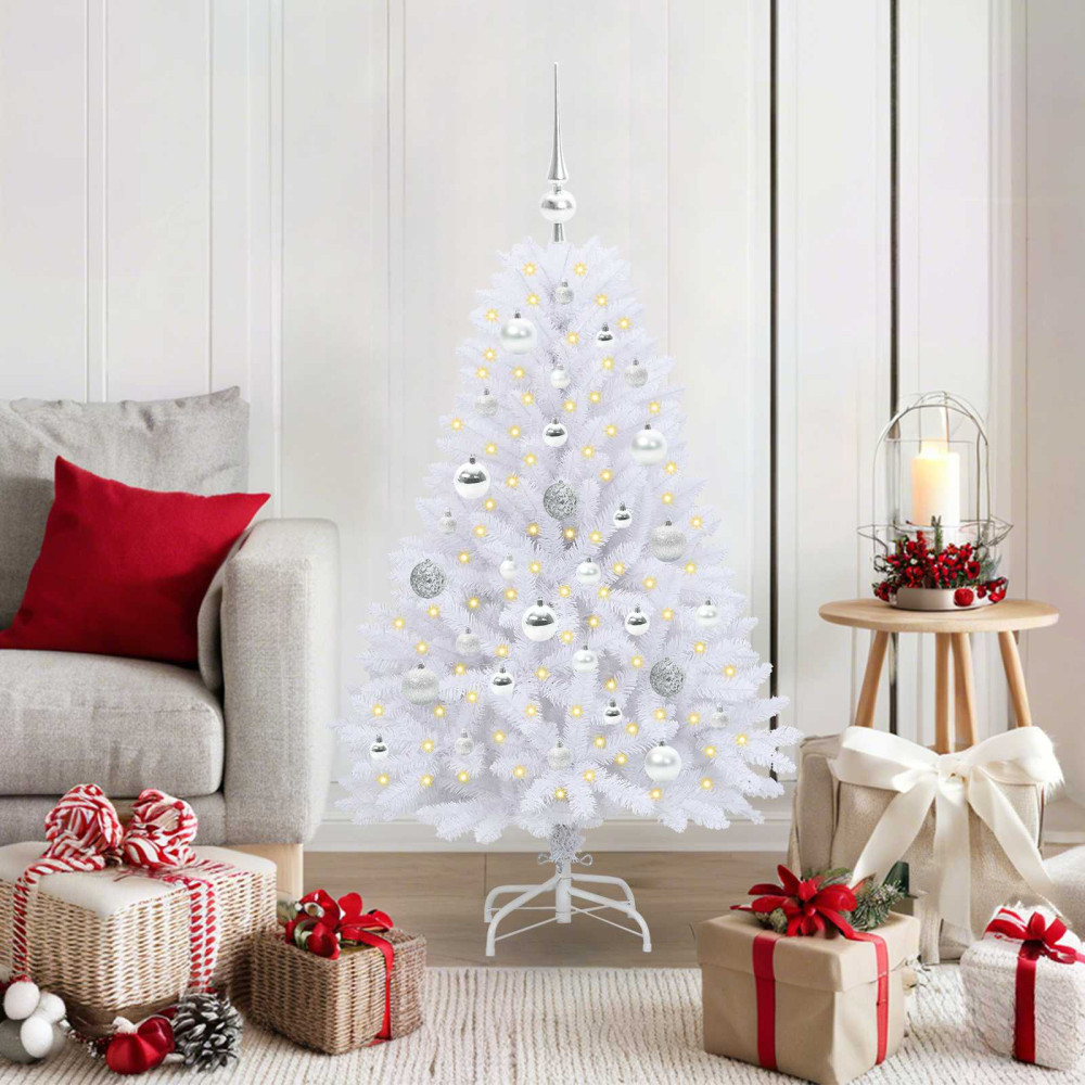 Produktbild för Plast Hingad Julgran med 150 LED-lampor Vit 120 cm PVC och Stål