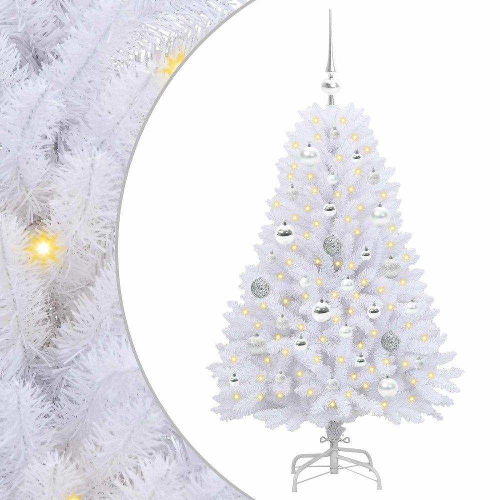 Produktbild för Plast Hingad Julgran med 150 LED-lampor Vit 120 cm PVC och Stål