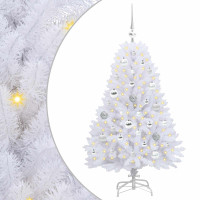 Produktbild för Plast Hingad Julgran med 150 LED-lampor Vit 120 cm PVC och Stål