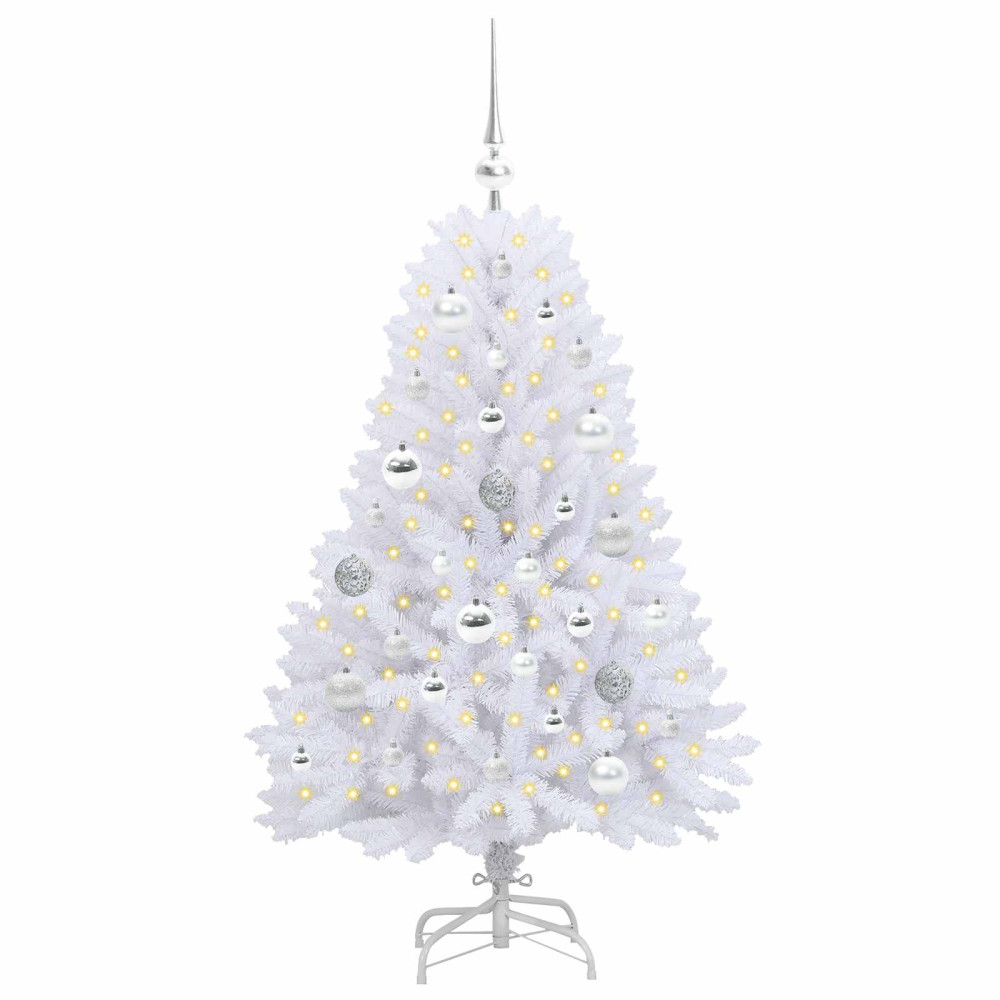 Produktbild för Plast Hingad Julgran med 150 LED-lampor Vit 120 cm PVC och Stål