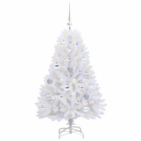 Produktbild för Plast Hingad Julgran med 150 LED-lampor Vit 120 cm PVC och Stål