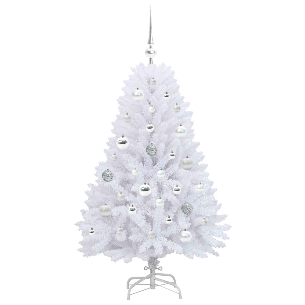 Produktbild för Plast Hingad Julgran med 150 LED-lampor Vit 120 cm PVC och Stål