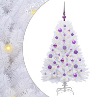 Produktbild för Plast Hingad Julgran med 150 LED-lampor Vit 120 cm PVC och Stål