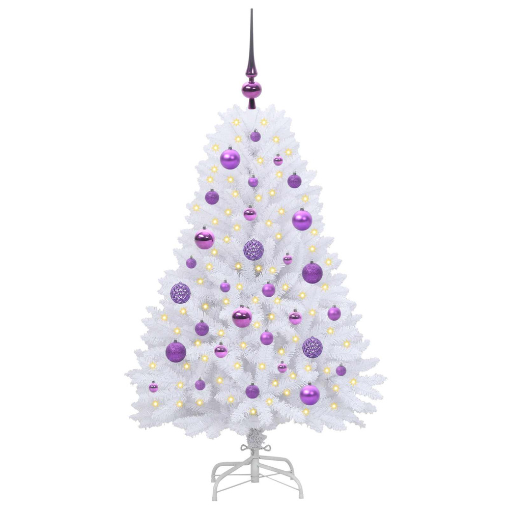 Produktbild för Plast Hingad Julgran med 150 LED-lampor Vit 120 cm PVC och Stål
