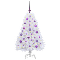 Produktbild för Plast Hingad Julgran med 150 LED-lampor Vit 120 cm PVC och Stål