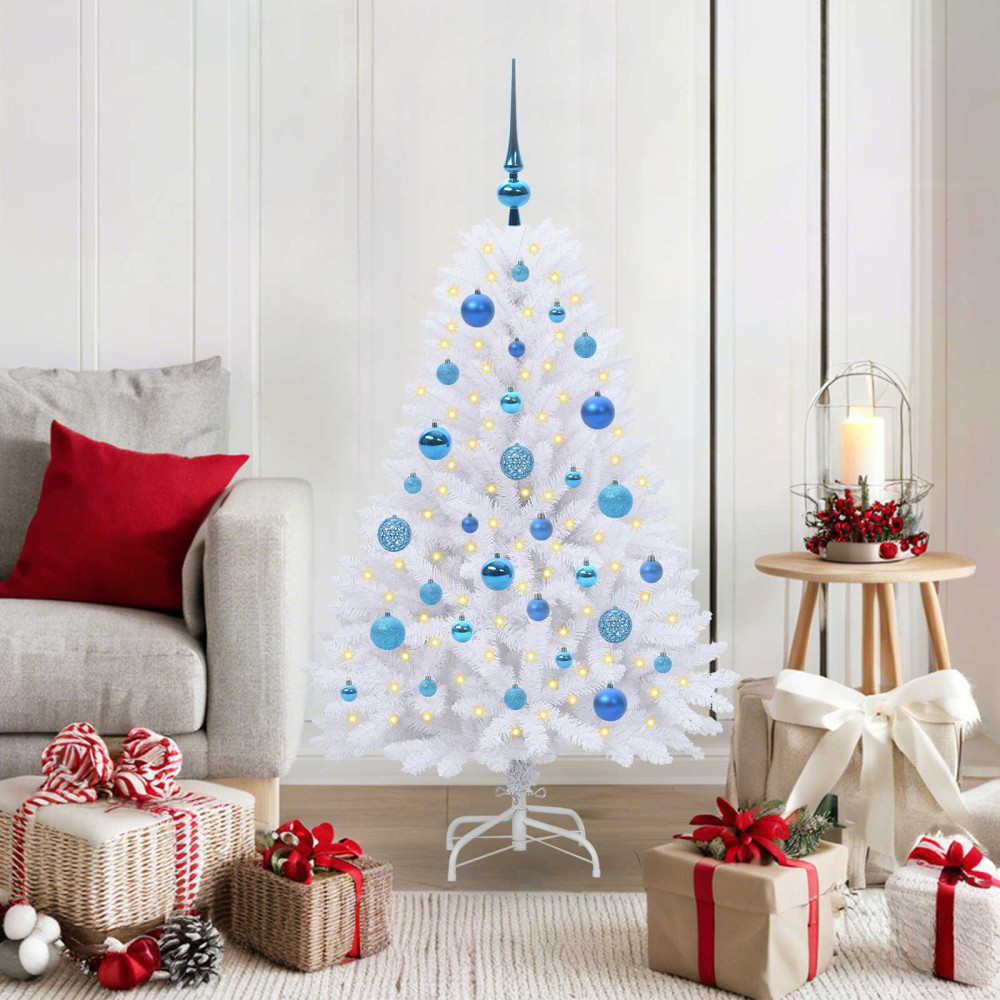 Produktbild för Plast Hingad Julgran med 150 LED-lampor Vit 120 cm PVC och Stål