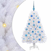 Produktbild för Plast Hingad Julgran med 150 LED-lampor Vit 120 cm PVC och Stål