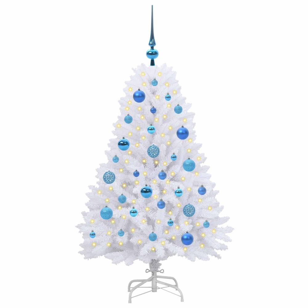 Produktbild för Plast Hingad Julgran med 150 LED-lampor Vit 120 cm PVC och Stål