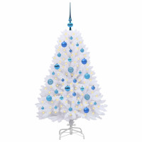 Produktbild för Plast Hingad Julgran med 150 LED-lampor Vit 120 cm PVC och Stål