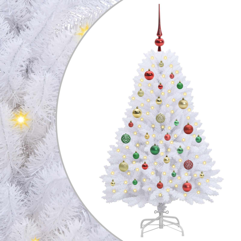 Produktbild för Plast Hingad Julgran med 150 LED-lampor Vit 120 cm PVC och Stål