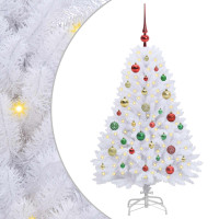 Produktbild för Plast Hingad Julgran med 150 LED-lampor Vit 120 cm PVC och Stål