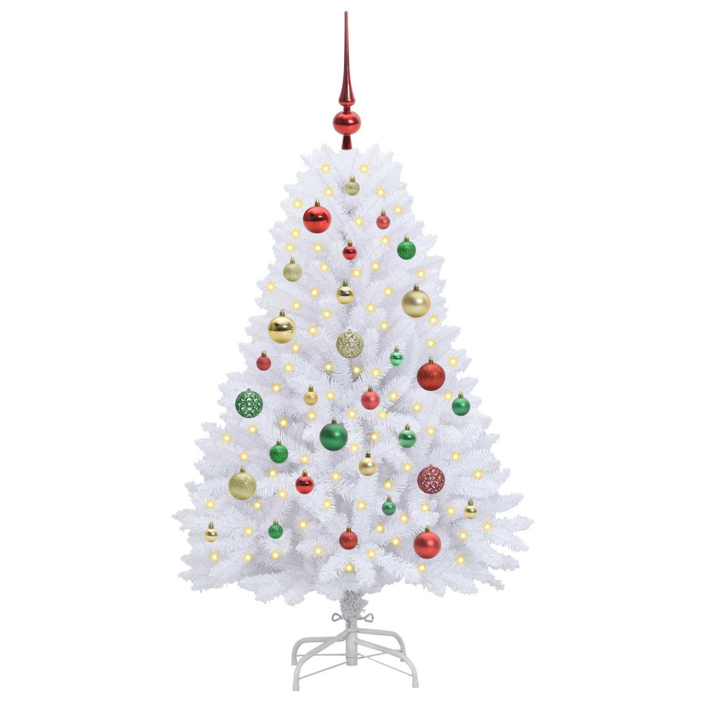 Produktbild för Plast Hingad Julgran med 150 LED-lampor Vit 120 cm PVC och Stål