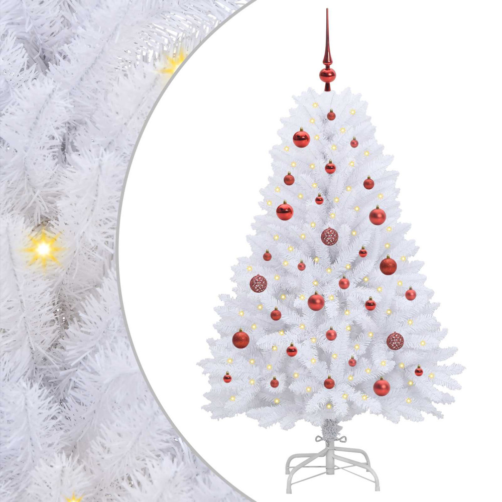 Produktbild för Plast Hingad Julgran med 150 LED-lampor Vit 150 cm PVC och Stål