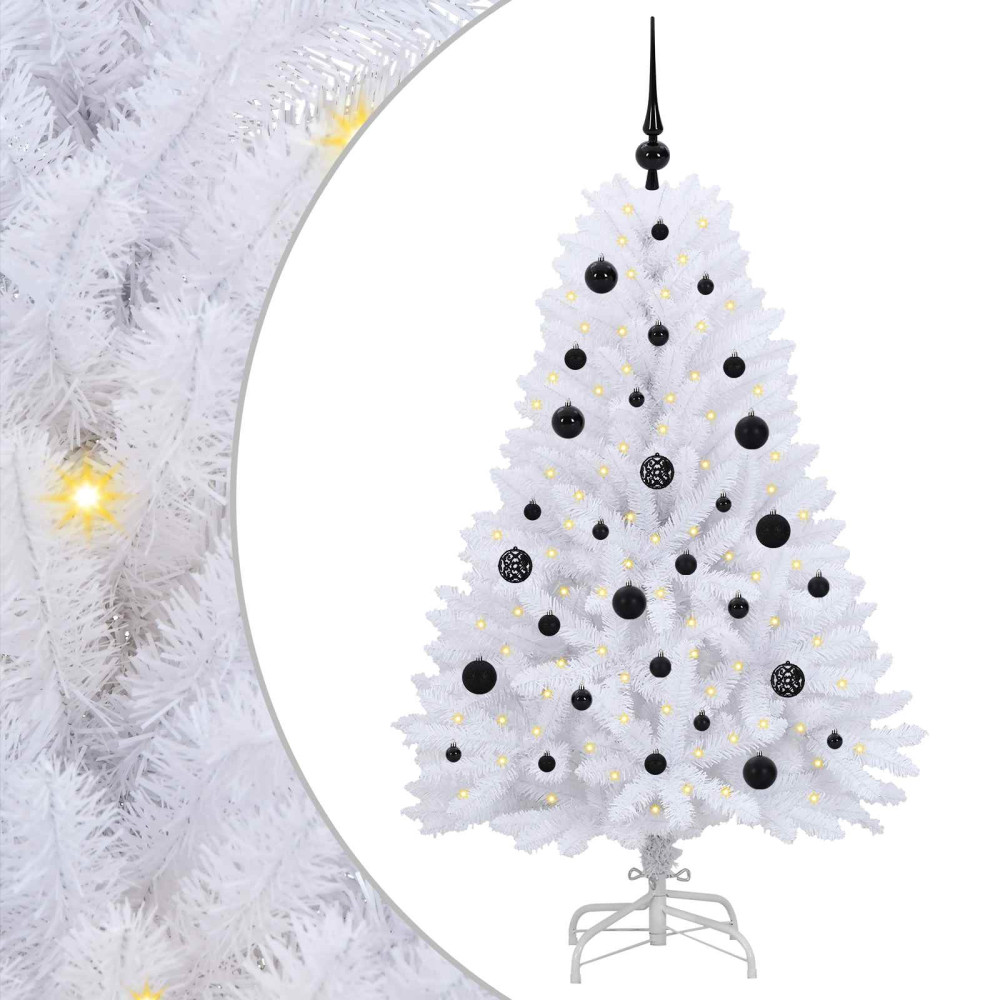 Produktbild för Plast Hingad Julgran med 150 LED-lampor Vit 150 cm PVC och Stål