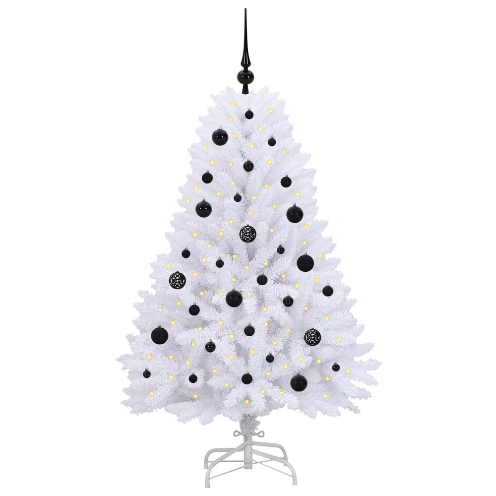 Produktbild för Plast Hingad Julgran med 150 LED-lampor Vit 150 cm PVC och Stål