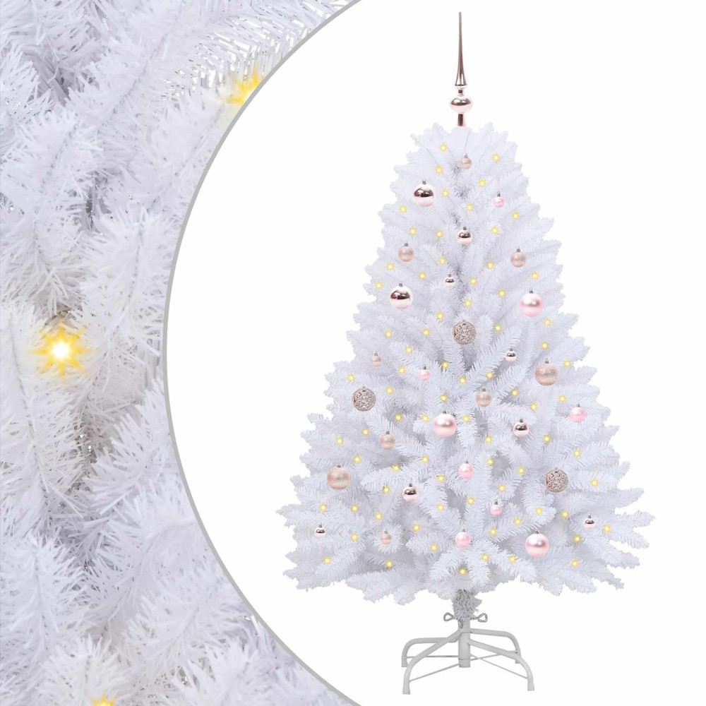 Produktbild för Plast Hingad Julgran med 150 LED-lampor Vit 150 cm PVC och Stål