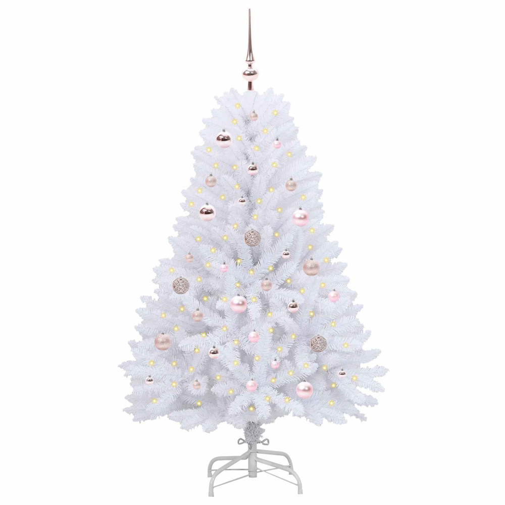 Produktbild för Plast Hingad Julgran med 150 LED-lampor Vit 150 cm PVC och Stål