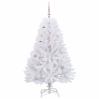 Produktbild för Plast Hingad Julgran med 150 LED-lampor Vit 150 cm PVC och Stål