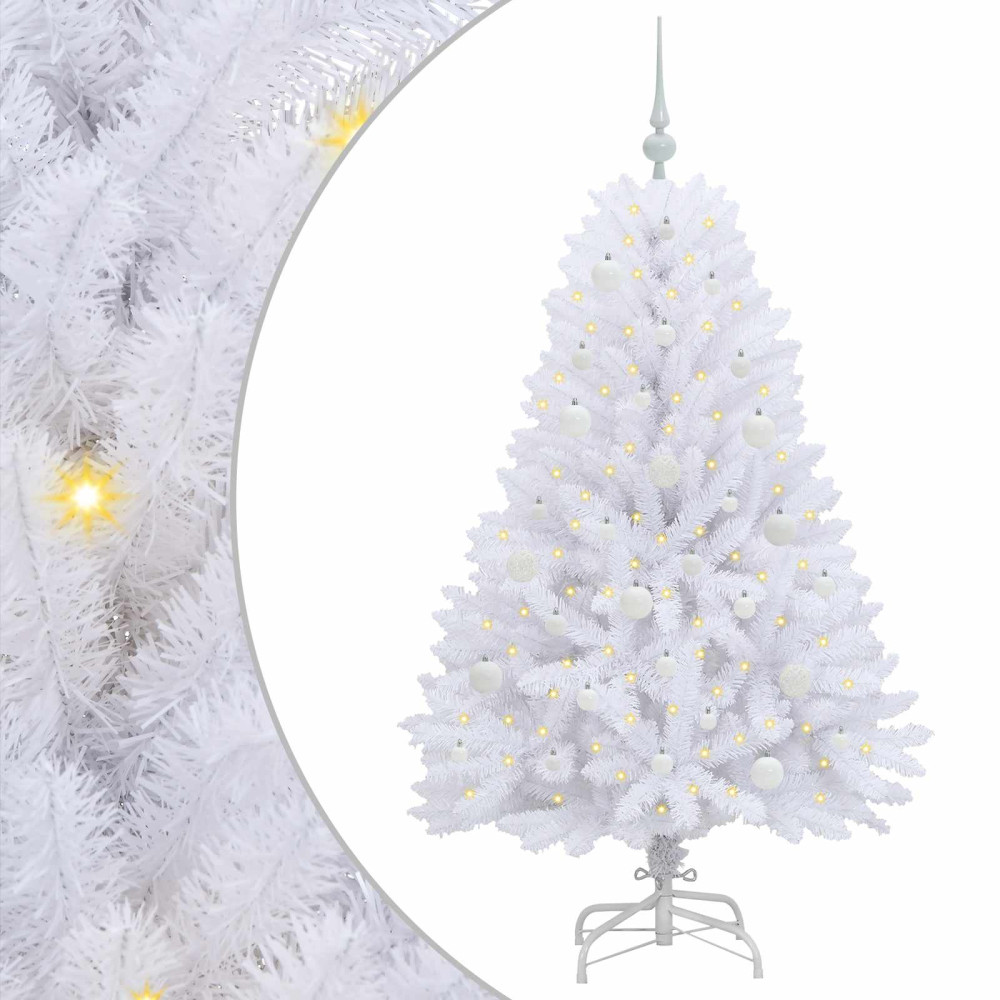 Produktbild för Plast Hingad Julgran med 150 LED-lampor Vit 150 cm PVC och Stål