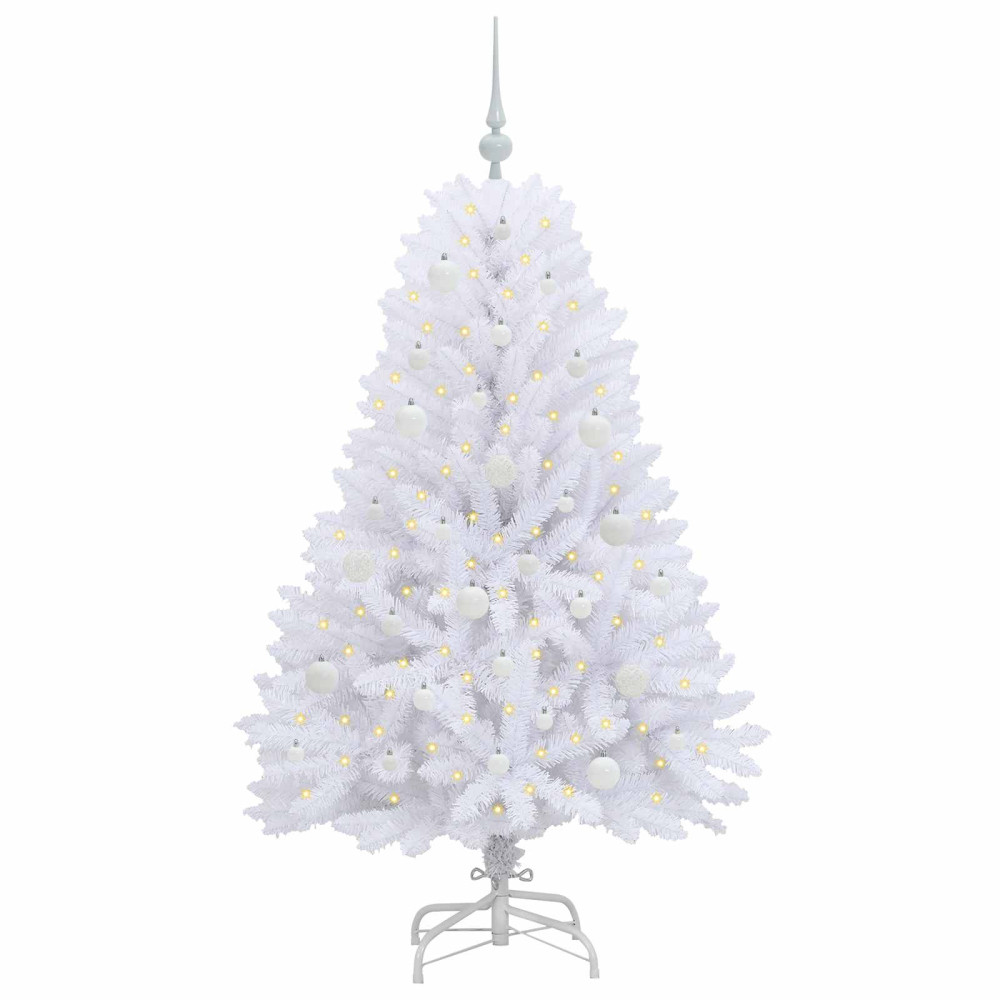 Produktbild för Plast Hingad Julgran med 150 LED-lampor Vit 150 cm PVC och Stål