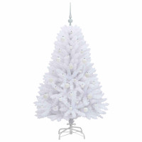 Produktbild för Plast Hingad Julgran med 150 LED-lampor Vit 150 cm PVC och Stål