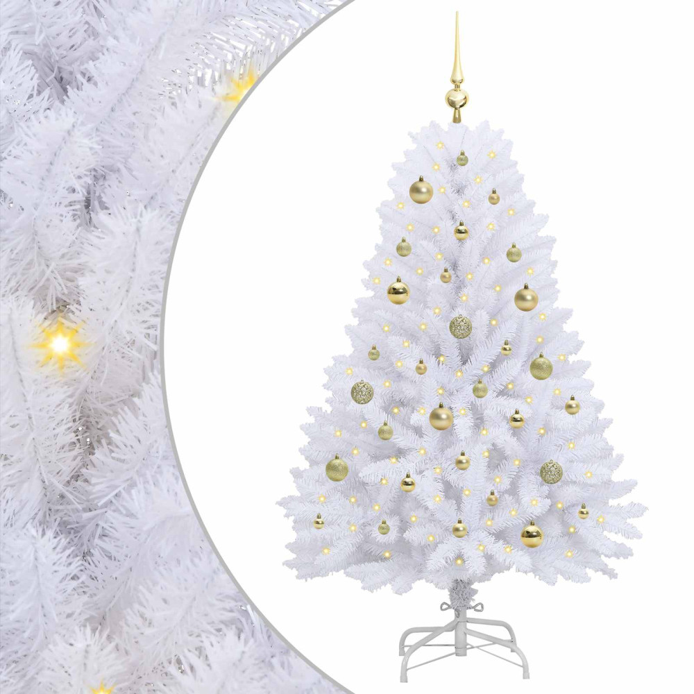 Produktbild för Plast Hingad Julgran med 150 LED-lampor Vit 150 cm PVC och Stål