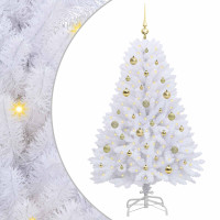 Produktbild för Plast Hingad Julgran med 150 LED-lampor Vit 150 cm PVC och Stål