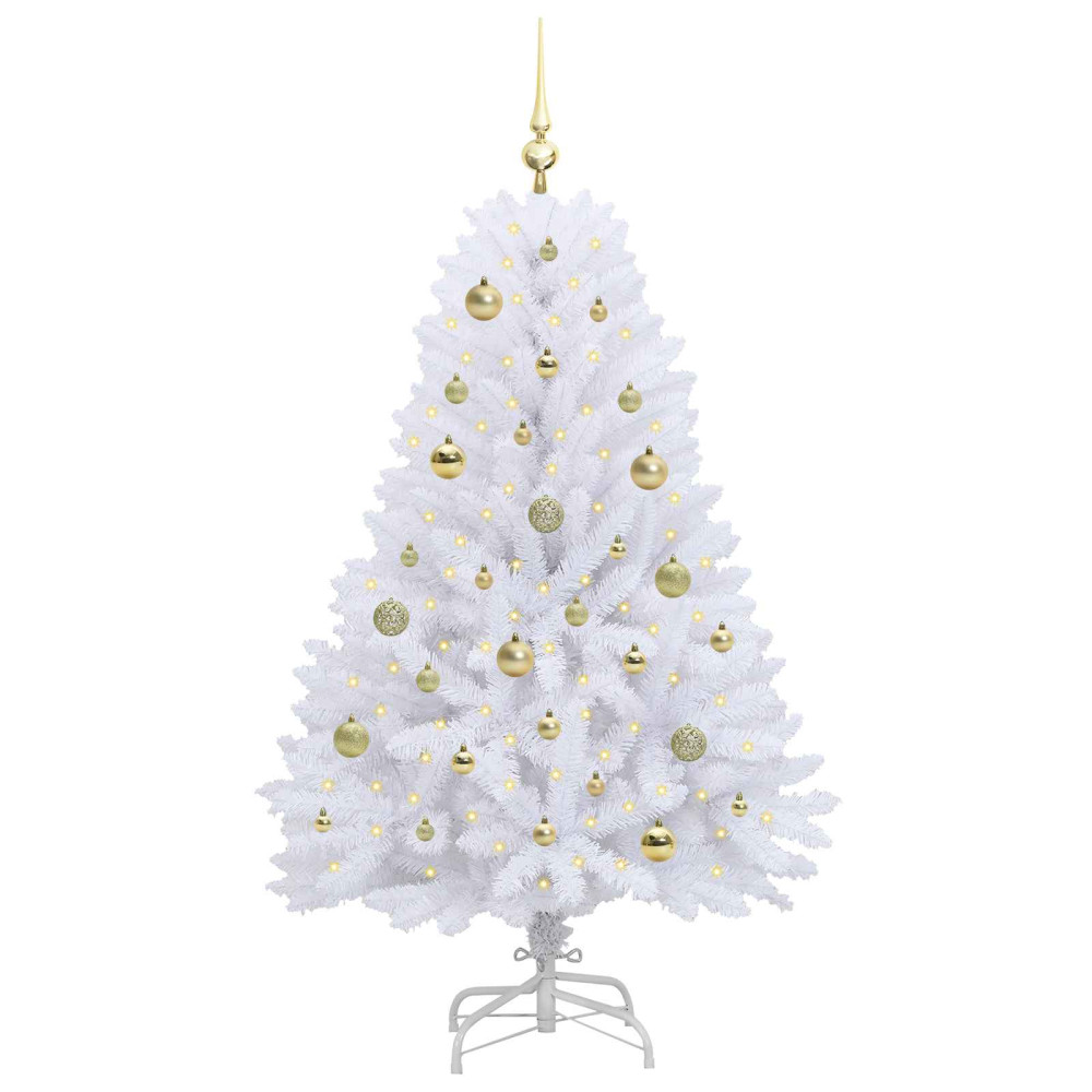 Produktbild för Plast Hingad Julgran med 150 LED-lampor Vit 150 cm PVC och Stål