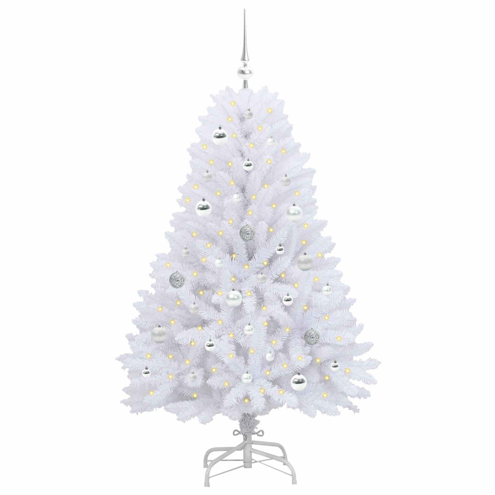 Produktbild för Plast Hingad Julgran med 150 LED-lampor Vit 150 cm PVC och Stål