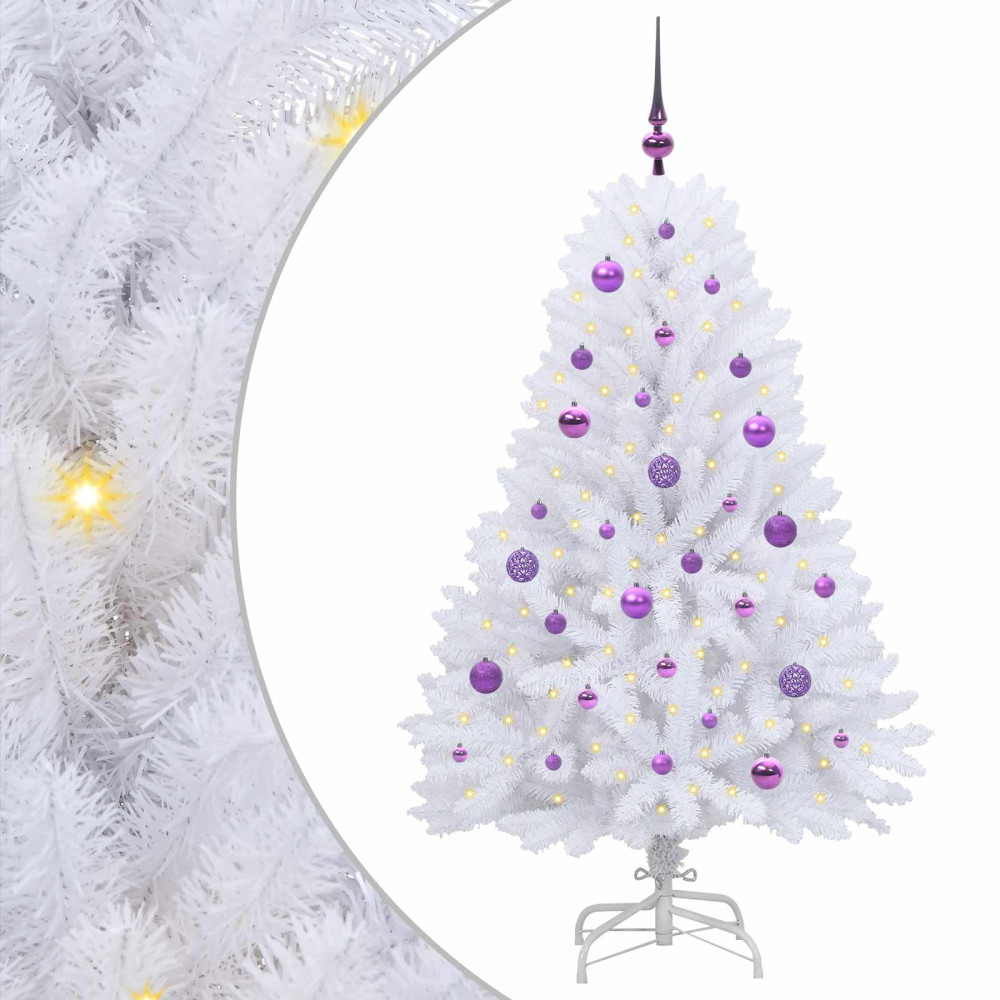 Produktbild för Plast Hingad Julgran med 150 LED-lampor Vit 150 cm PVC och Stål