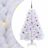 Produktbild för Plast Hingad Julgran med 150 LED-lampor Vit 150 cm PVC och Stål