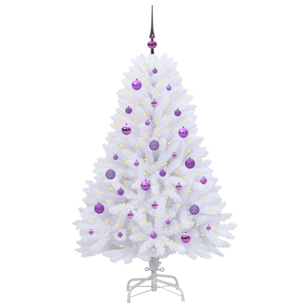 Produktbild för Plast Hingad Julgran med 150 LED-lampor Vit 150 cm PVC och Stål
