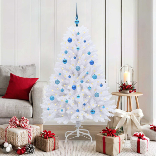 vidaXL Plast Hingad Julgran med 150 LED-lampor Vit 150 cm PVC och Stål
