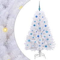Produktbild för Plast Hingad Julgran med 150 LED-lampor Vit 150 cm PVC och Stål