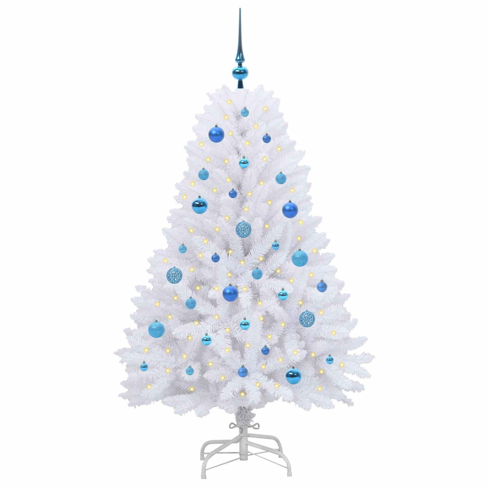 Produktbild för Plast Hingad Julgran med 150 LED-lampor Vit 150 cm PVC och Stål