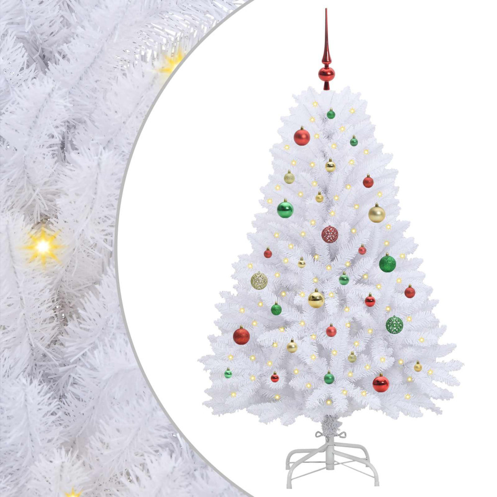 Produktbild för Plast Hingad Julgran med 150 LED-lampor Vit 150 cm PVC och Stål