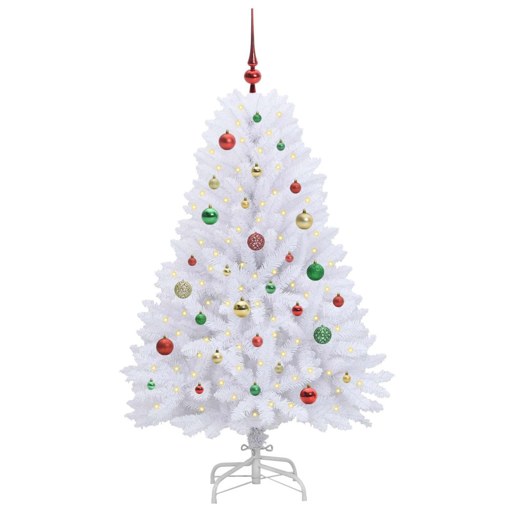 Produktbild för Plast Hingad Julgran med 150 LED-lampor Vit 150 cm PVC och Stål