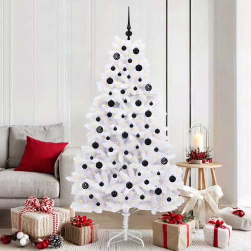 vidaXL Plast Hingad Julgran med 300 LED-lampor Vit 180 cm PVC och stål