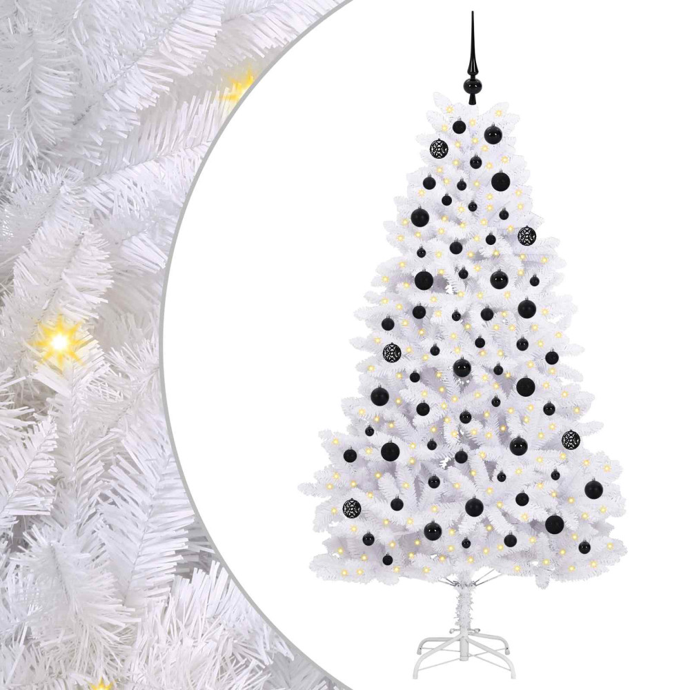 Produktbild för Plast Hingad Julgran med 300 LED-lampor Vit 180 cm PVC och stål
