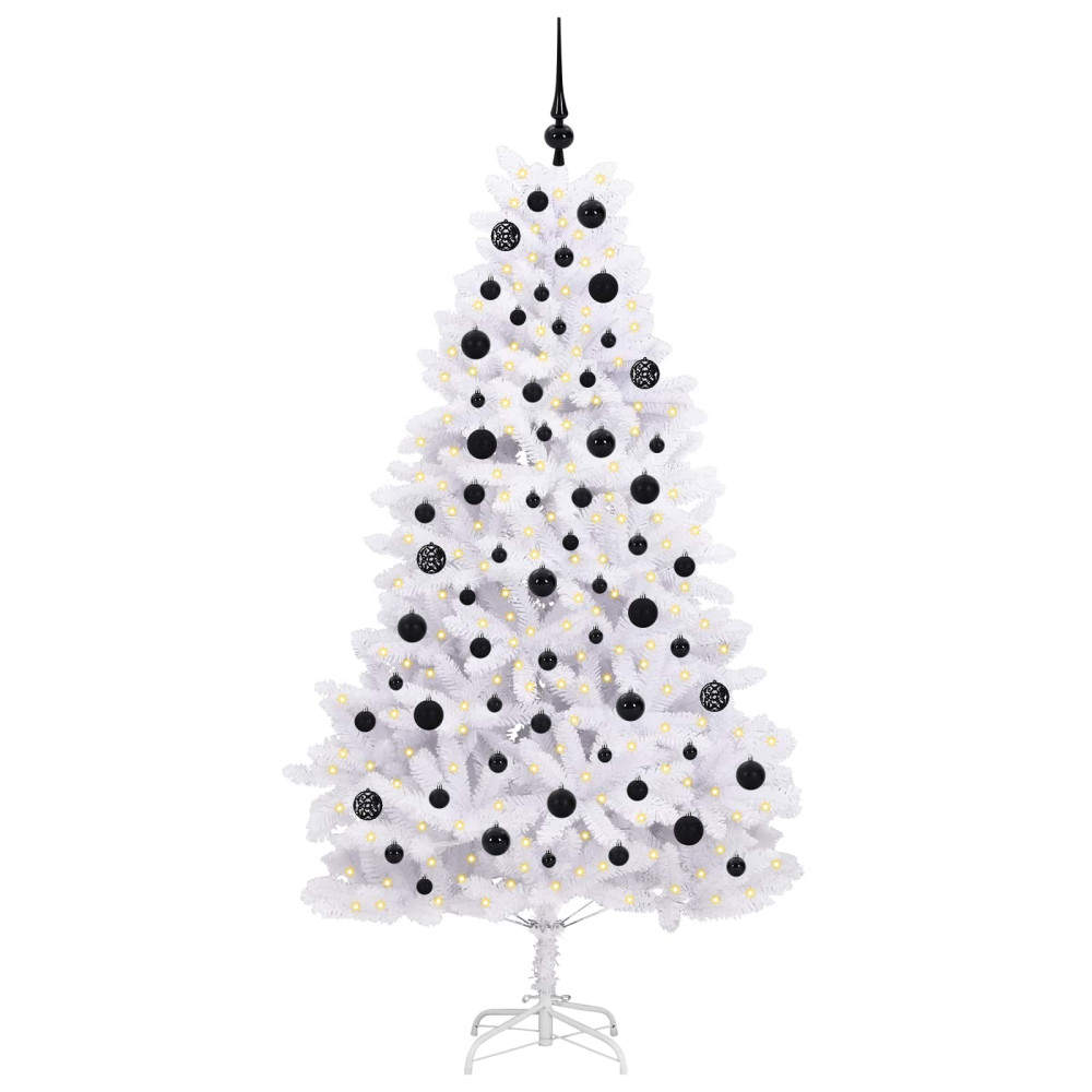 Produktbild för Plast Hingad Julgran med 300 LED-lampor Vit 180 cm PVC och stål