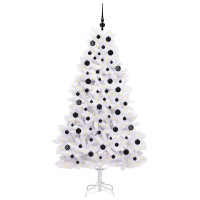 Produktbild för Plast Hingad Julgran med 300 LED-lampor Vit 180 cm PVC och stål