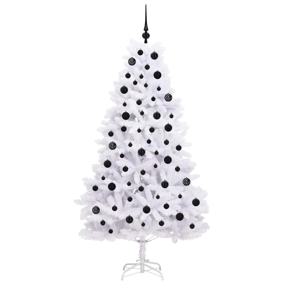 Produktbild för Plast Hingad Julgran med 300 LED-lampor Vit 180 cm PVC och stål