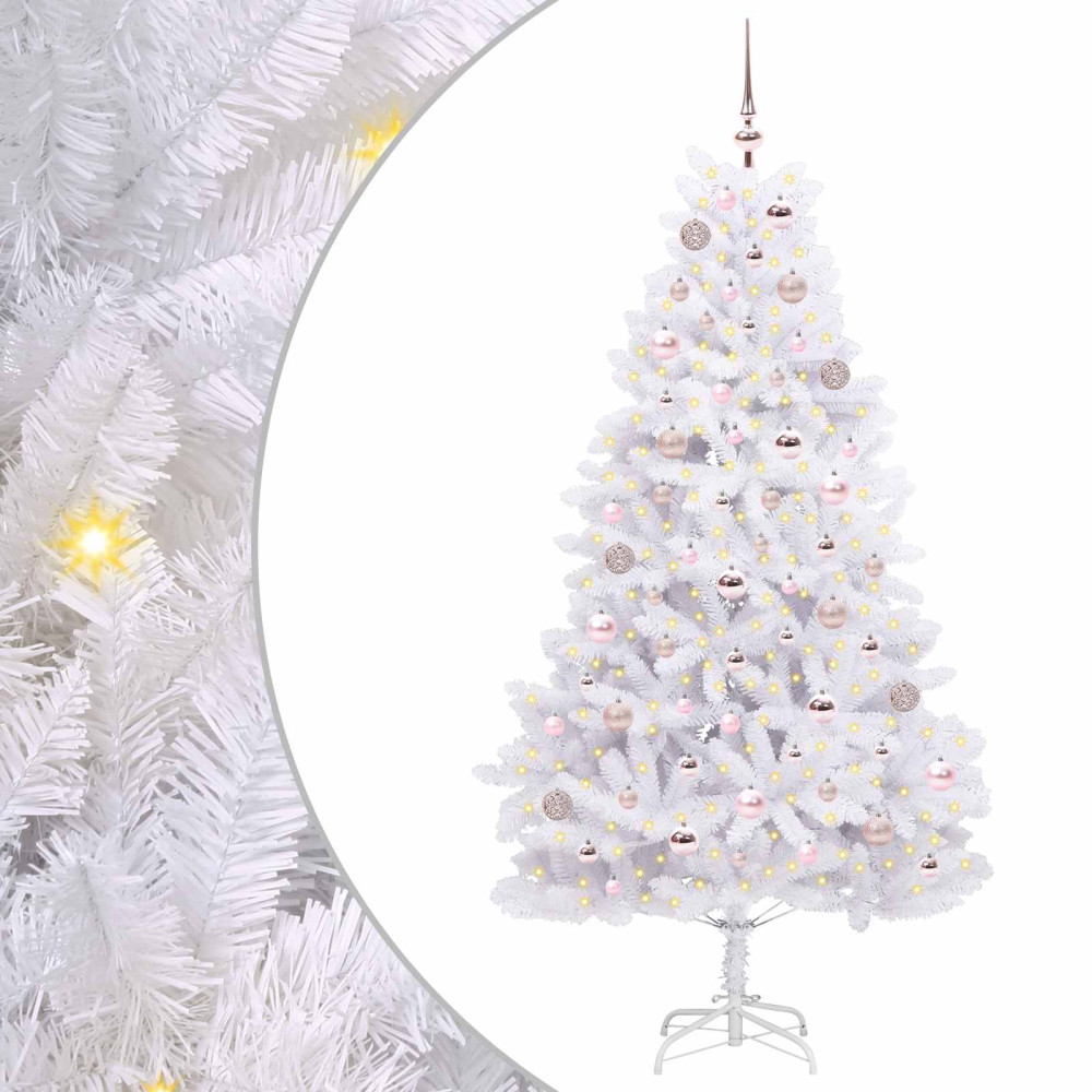 Produktbild för Plast Hingad Julgran med 300 LED-lampor Vit 180 cm PVC och stål
