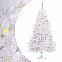 Produktbild för Plast Hingad Julgran med 300 LED-lampor Vit 180 cm PVC och stål