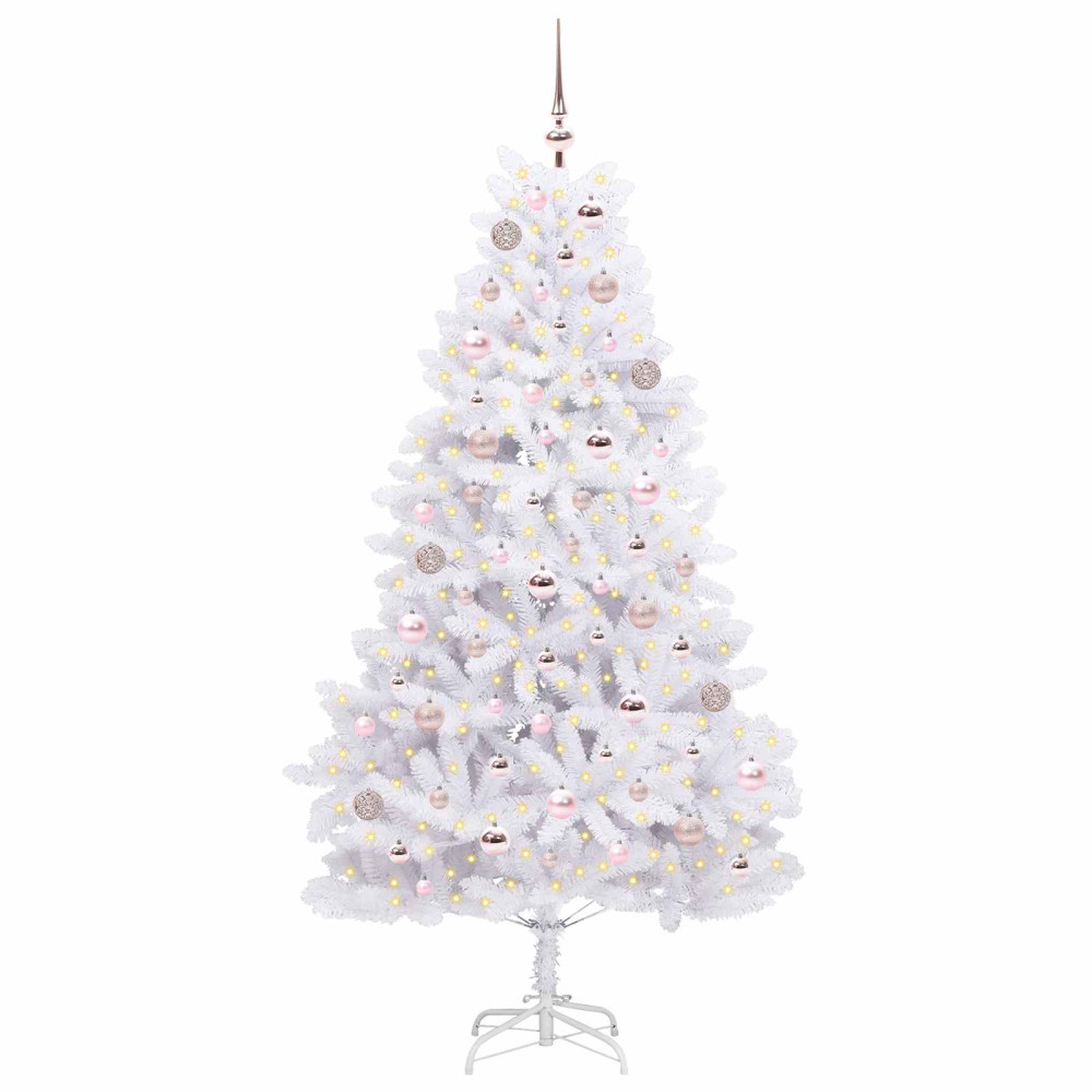 Produktbild för Plast Hingad Julgran med 300 LED-lampor Vit 180 cm PVC och stål