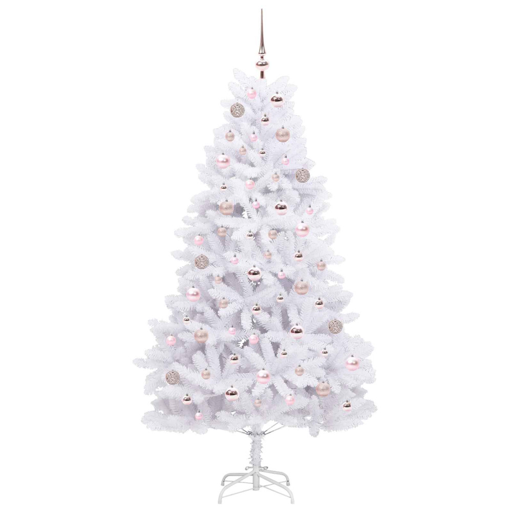Produktbild för Plast Hingad Julgran med 300 LED-lampor Vit 180 cm PVC och stål