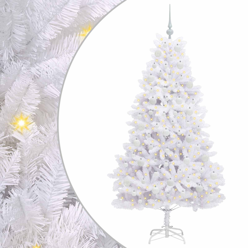 Produktbild för Plast Hingad Julgran med 300 LED-lampor Vit 180 cm PVC och stål