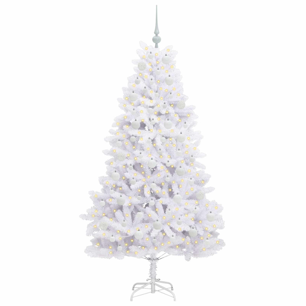 Produktbild för Plast Hingad Julgran med 300 LED-lampor Vit 180 cm PVC och stål